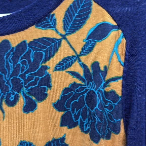 Boden 100% Wool Floral Navy & Mustard Long Sleeve Sweater Size 6 - Picture 3 of 6